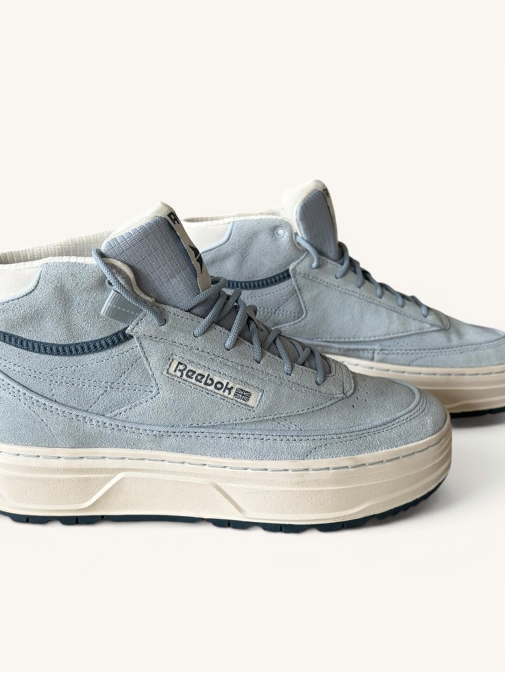 Reebok Pale Blue Suede Platform Sneakers with Cream Sole - Picture 3 of 15